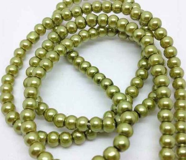 Perles nacrées en verre 4mm vert olive