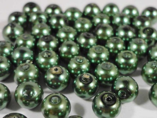 Perles nacrées en verre 4mm vert sauge