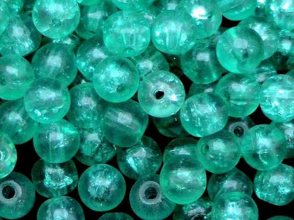 Perles en verre craquelé 6mm vert de mer