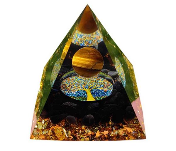 Pyramide orgonite avec Obsidienne et Oeil de tigre