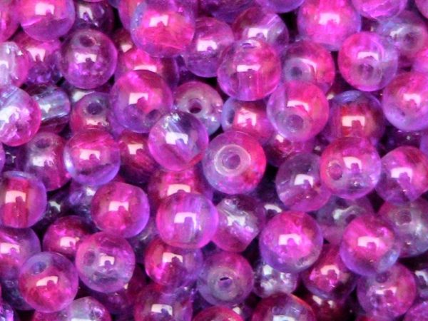 Perles en verre craquelé 4mm bicolores fuchsia-pourpre