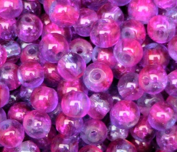 Perles en verre craquelé 4mm bicolores fuchsia-pourpre