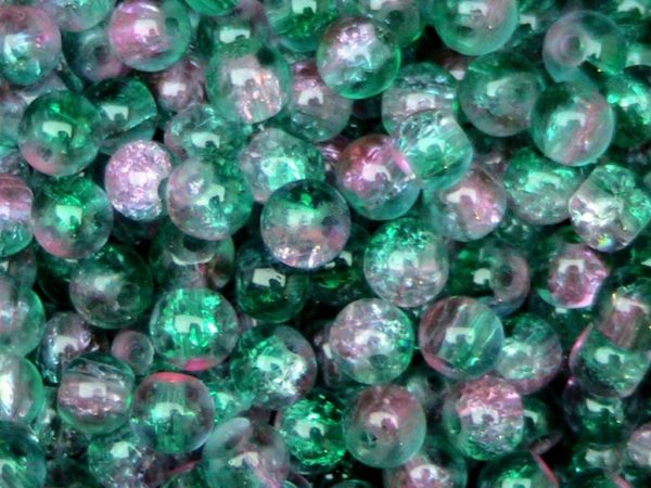 Perles en verre craquelé 4mm bicolores fuchsia-vert