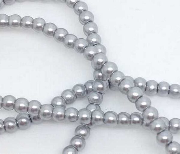 Perles nacrées en verre 3 mm gris argenté