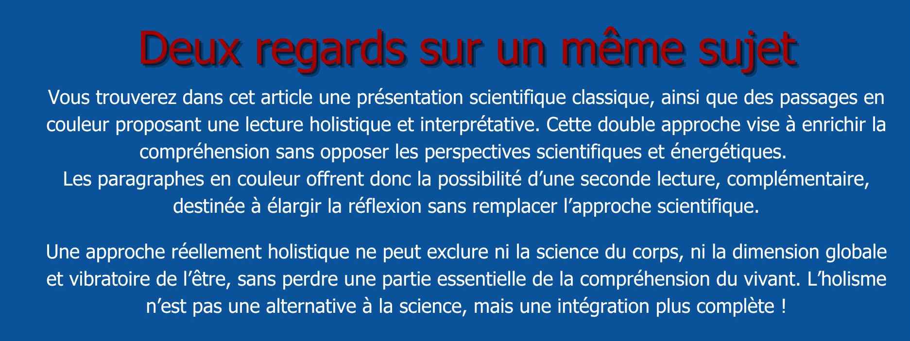 Schéma explicatif présentant la double lecture de l’article une approche scientifique de la structure de la cellule complétée par une lecture holistique.